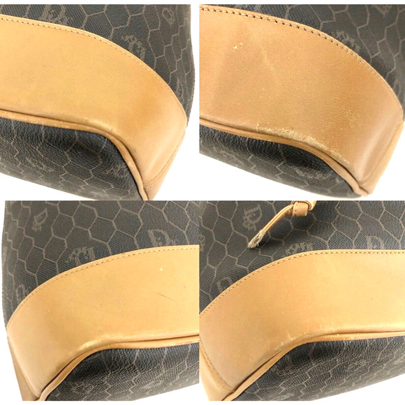 Authentic Christian Dior Honeycomb PVC/Leather Drawstring Shoulder Bag - Picture 7 of 11